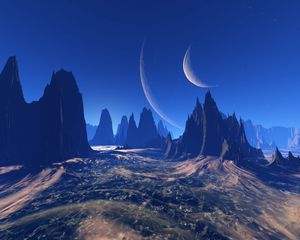 Preview wallpaper space, extraterrestrial, mountains, universe, planet, art