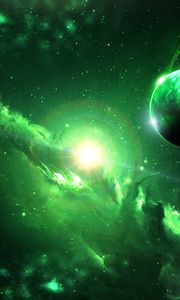 Preview wallpaper space, galaxy, planets, green, universe