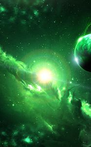 Preview wallpaper space, galaxy, planets, green, universe