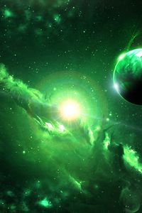 Preview wallpaper space, galaxy, planets, green, universe