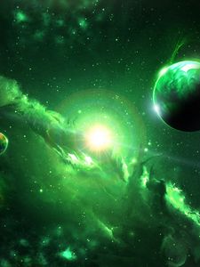 Preview wallpaper space, galaxy, planets, green, universe