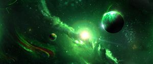 Preview wallpaper space, galaxy, planets, green, universe