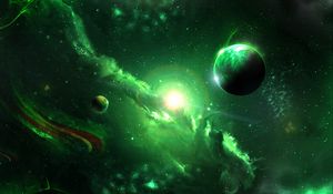 Preview wallpaper space, galaxy, planets, green, universe