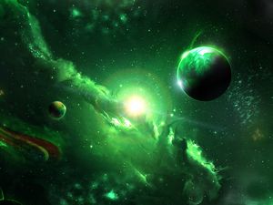 Preview wallpaper space, galaxy, planets, green, universe