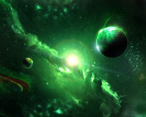 Preview wallpaper space, galaxy, planets, green, universe