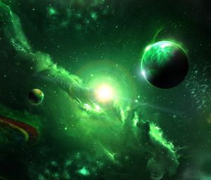 Preview wallpaper space, galaxy, planets, green, universe