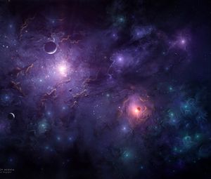 Preview wallpaper space, galaxy, shine, planets, clouds, stars