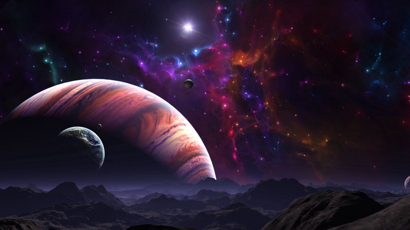 Download wallpaper 1366x768 space, open space, planets, art, colorful  tablet, laptop hd background