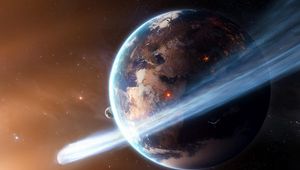 Preview wallpaper space, planet, ring, explosions, satellites