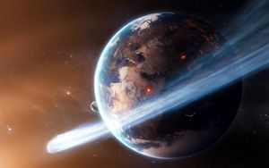 Preview wallpaper space, planet, ring, explosions, satellites
