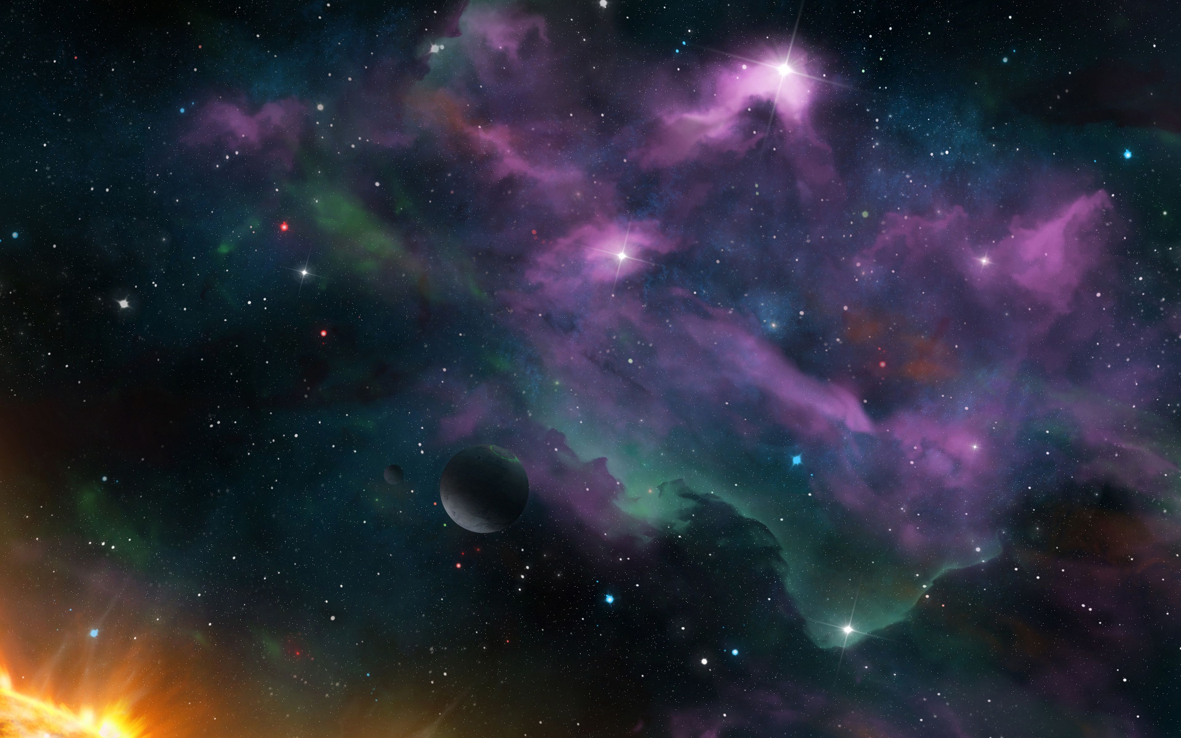 Download Wallpaper 3840x2400 Space Planets Nebula Stars Galaxy 4k