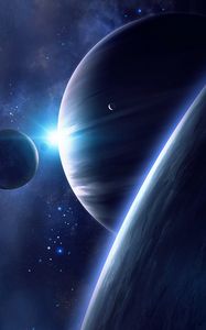 Preview wallpaper space, planets, satellite, universe, shine, stars