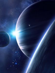 Preview wallpaper space, planets, satellite, universe, shine, stars