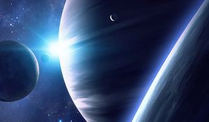 Preview wallpaper space, planets, satellite, universe, shine, stars