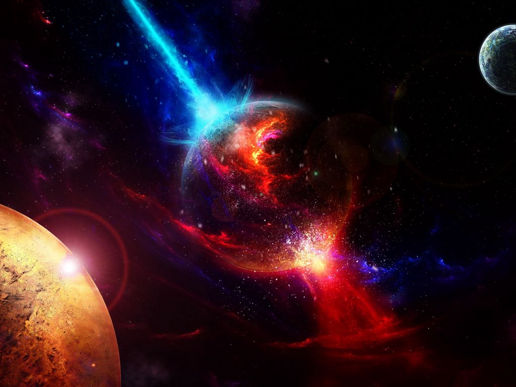1024x768 Wallpaper space, planets, takeoff, explosion