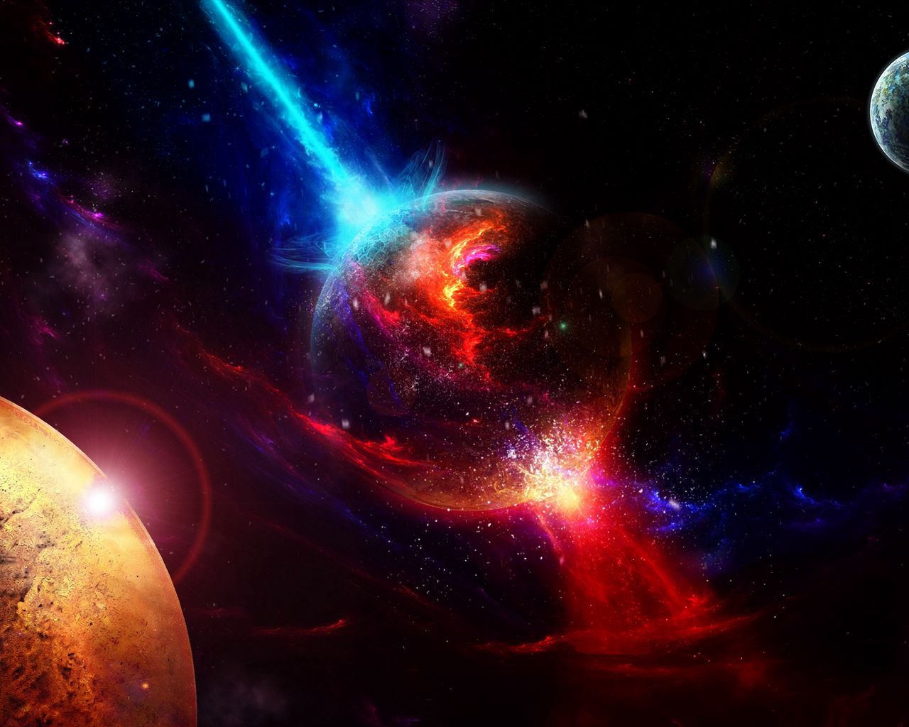 1280x1024 Wallpaper space, planets, takeoff, explosion