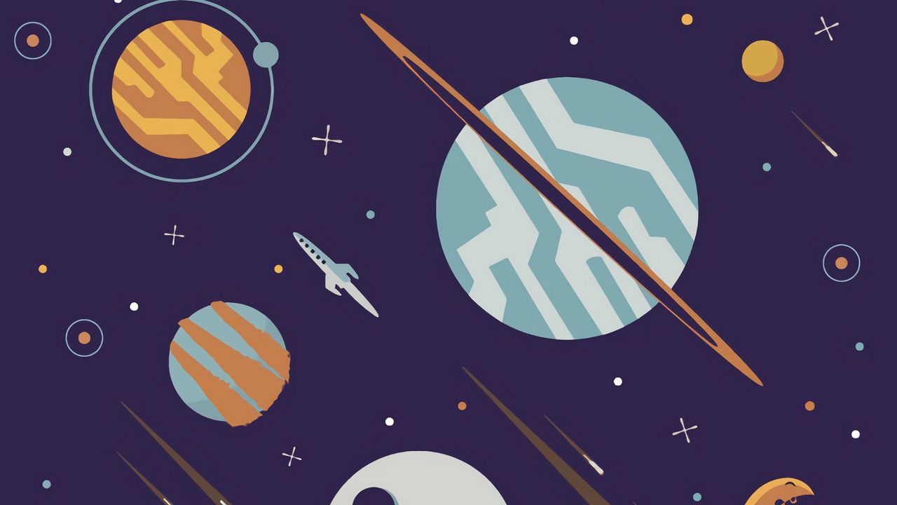 Wallpaper space, rockets, planets, stars, art, vector