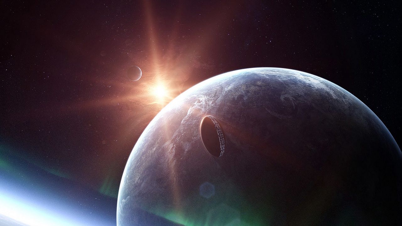 Wallpaper space, spaceship, planets, lights, galaxy, stars