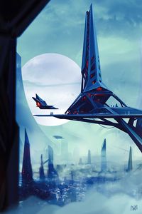 Preview wallpaper space station, city, sci-fi, future, art