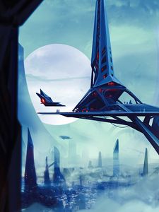 Preview wallpaper space station, city, sci-fi, future, art