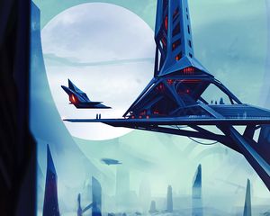 Preview wallpaper space station, city, sci-fi, future, art