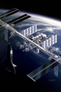 Preview wallpaper space, station iss, earth, shuttle