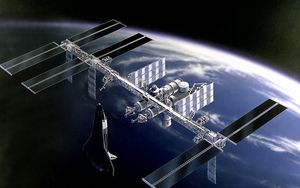 Preview wallpaper space, station iss, earth, shuttle