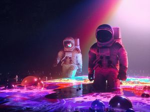 Preview wallpaper space suit, cosmonauts, astronaut, outer space, art