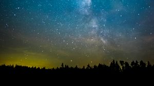 Preview wallpaper space, trees, starry sky, stars