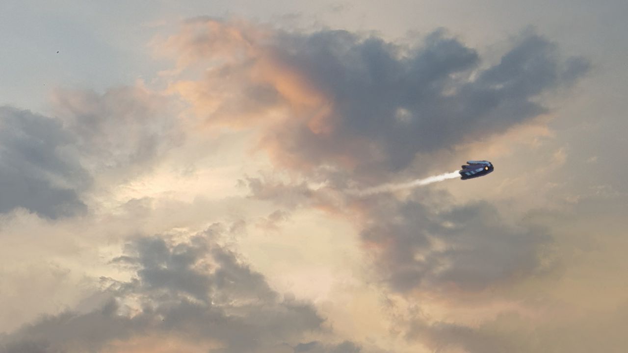Wallpaper spaceship, clouds, flight, art