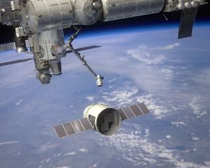 Preview wallpaper spaceship, dragon, iss, planet, earth, atmosphere