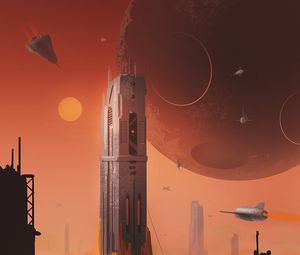 Preview wallpaper spaceship, station, future, art