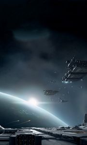 Preview wallpaper spaceships, infrastructure, flight, planet