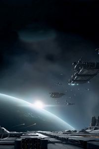 Preview wallpaper spaceships, infrastructure, flight, planet