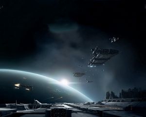 Preview wallpaper spaceships, infrastructure, flight, planet