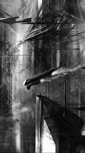 Preview wallpaper spaceships, rockets, smoke, black and white