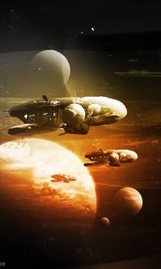 Preview wallpaper spaceships, space, planets, art