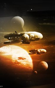 Preview wallpaper spaceships, space, planets, art