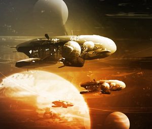 Preview wallpaper spaceships, space, planets, art