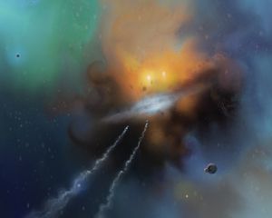 Preview wallpaper spaceships, speed, nebula, space, art