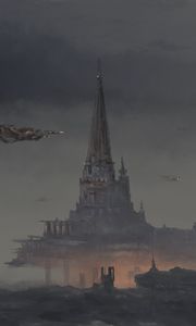 Preview wallpaper spaceships, tower, castle, fantasy, art