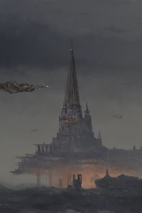 Preview wallpaper spaceships, tower, castle, fantasy, art