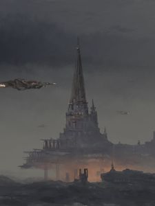 Preview wallpaper spaceships, tower, castle, fantasy, art