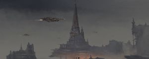 Preview wallpaper spaceships, tower, castle, fantasy, art