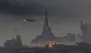 Preview wallpaper spaceships, tower, castle, fantasy, art