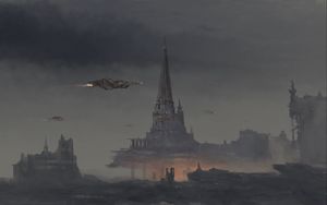 Preview wallpaper spaceships, tower, castle, fantasy, art