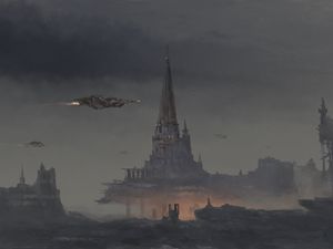 Preview wallpaper spaceships, tower, castle, fantasy, art