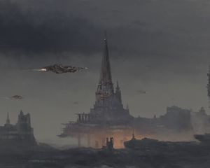 Preview wallpaper spaceships, tower, castle, fantasy, art