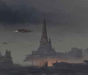 Preview wallpaper spaceships, tower, castle, fantasy, art