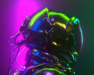 Preview wallpaper spacesuit, helmet, light, colorful, 3d